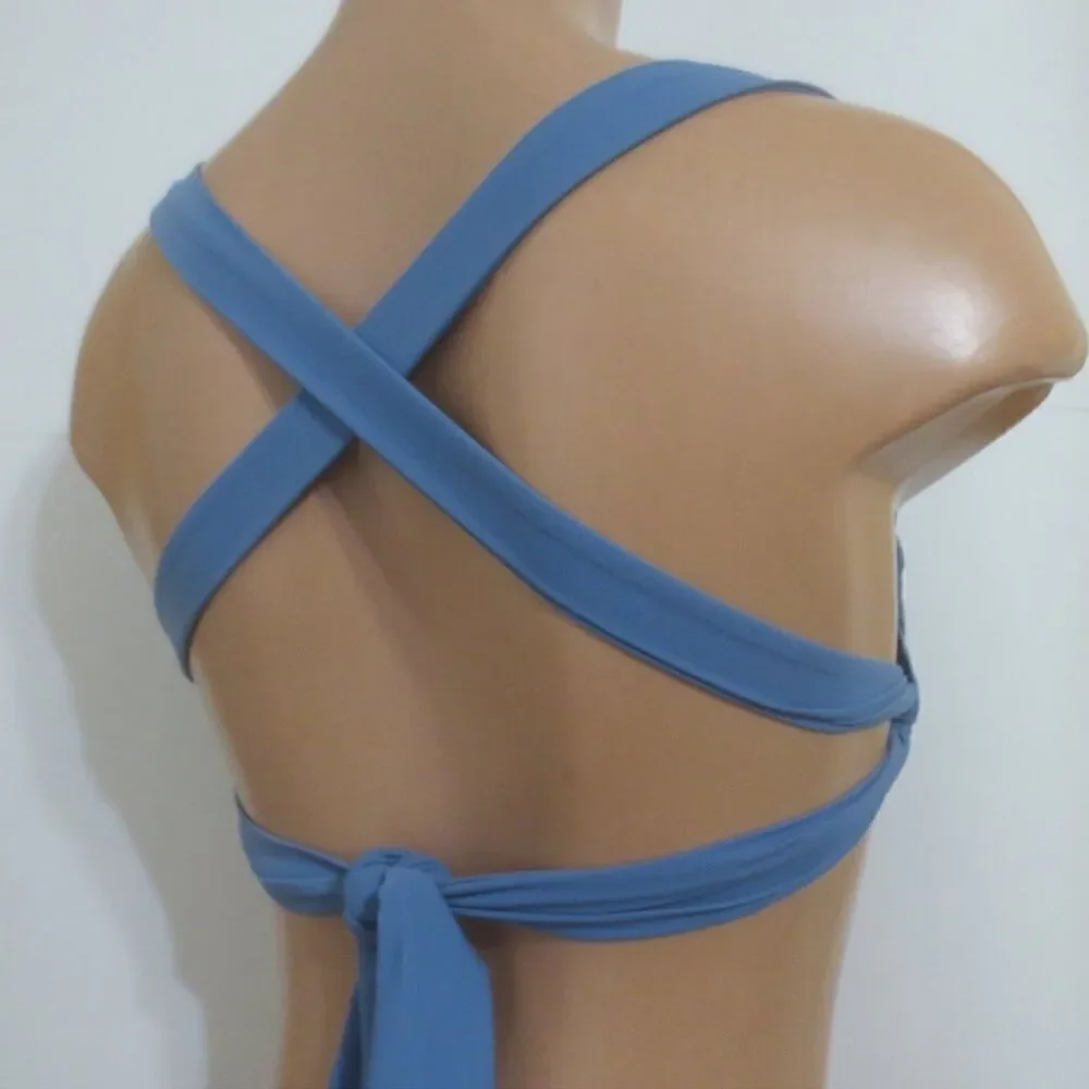 NWT Hilinker Blue Ruched Bikini Criss Cross Back High Cut Swimsuit Set Sz M